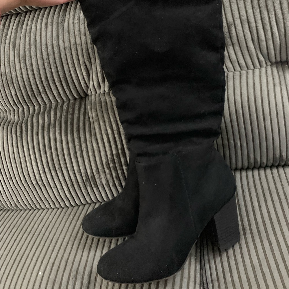 Black block heel boots